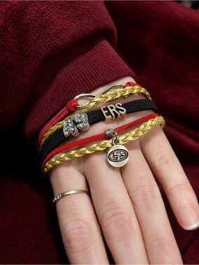 Layered Gold, Red & Black Charm Bracelet Set
